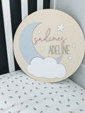 Moon and Stars Wooden Full Name Sign, Twinkle Twinkle Nursery Sign
