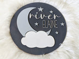 Moon and Stars Wooden Full Name Sign, Twinkle Twinkle Nursery Sign