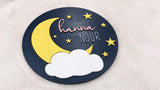 Moon and Stars Wooden Name Sign, Cloud Star and Moon Nursery Decor