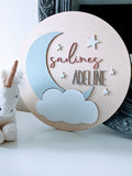 Moon and Stars Wooden Name Sign, Cloud Star and Moon Nursery Decor
