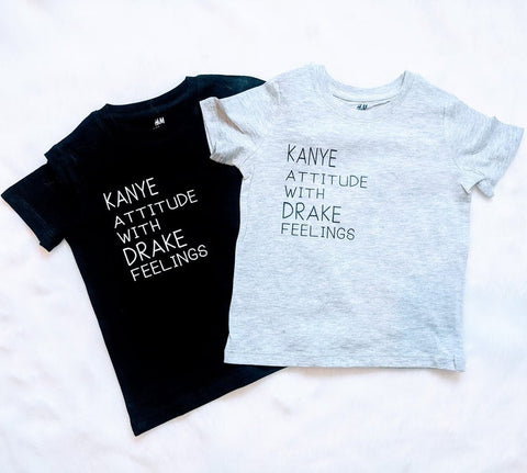 Kanye Attitude with Drake Feelings Kids Shirt, kanye west, Drake, kids clothes, funny kids clothes, made in canada, kids gift, gift for kids Canada