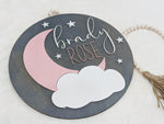 Moon and Stars Wooden Name Sign, Cloud Star and Moon Nursery Decor