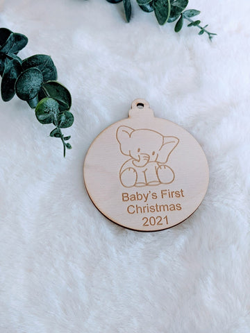 Baby Boy 1st Christmas Ornament, Elephant Personalized First Christmas Gift