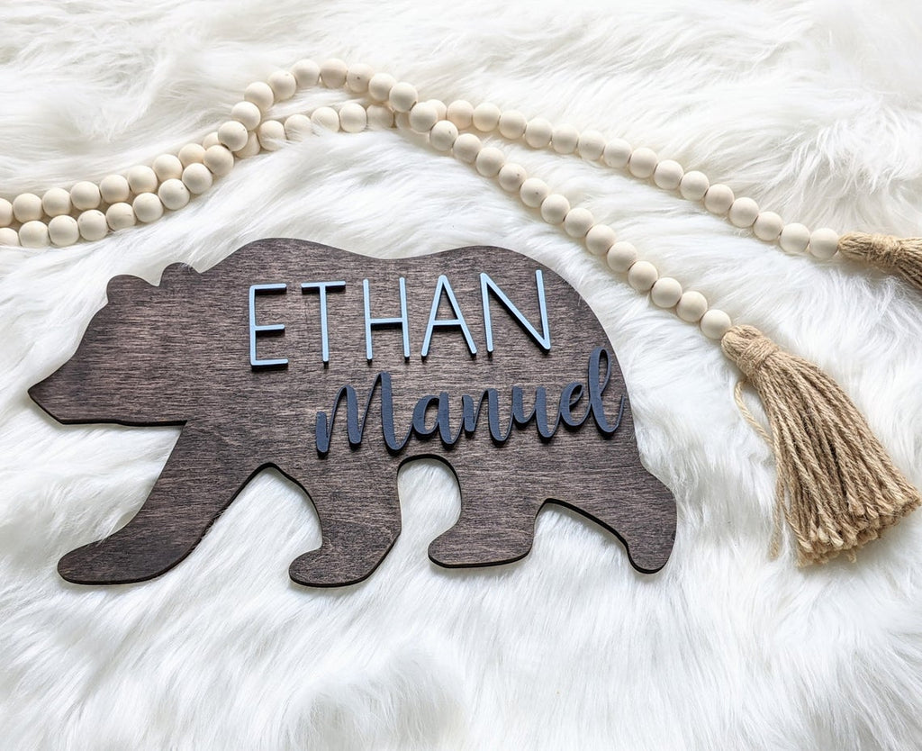 Mama Bear With Cub Personalized Dimensional Wood Slice Ornament