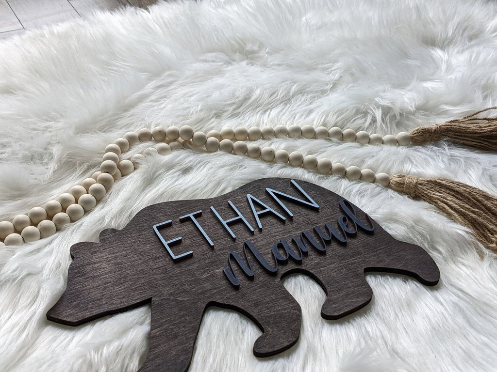 Mama Bear With Cub Personalized Dimensional Wood Slice Ornament