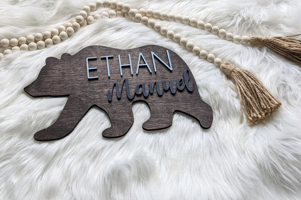 Mama Bear With Cub Personalized Dimensional Wood Slice Ornament